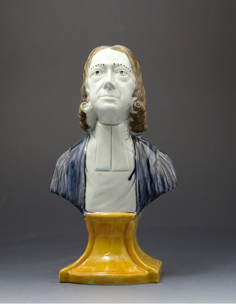 Antique Prattware bust of the Methodist preacher John Wesley. Yorkshire Pottery.