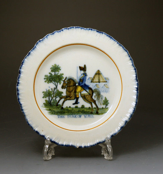 Antique commemorative plate with blue edge depicting the Duke of York. c1790