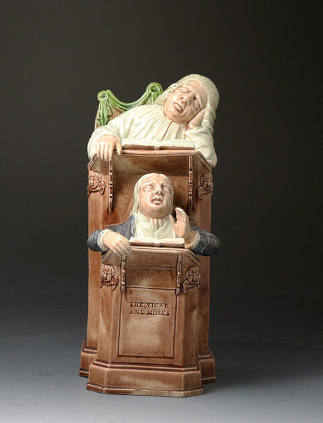 Antique English Staffordshire pottery figure of The Vicar and Moses from the Ralph Wood Pottery late 18th century