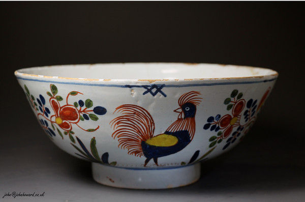Antique delftwarepottery bowl with polychrome colours London Delft early 18th century period