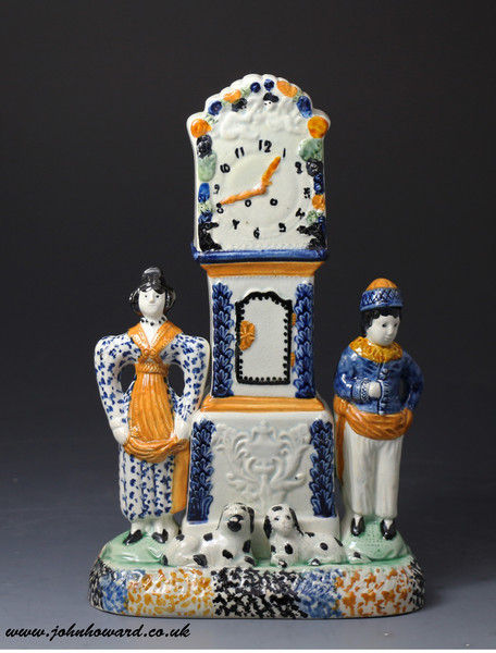 Antique English pottery clock money box. Yorkshire Pottery England early 19th century