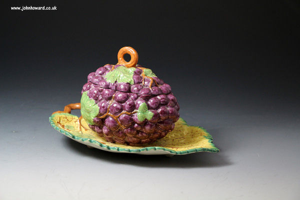 Antique Staffordshire pottery grape shaped tureen, pearlware circa 1800