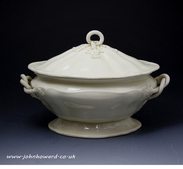 Antique Leeds Pottery plain silver shape creamware tureen late 18th century