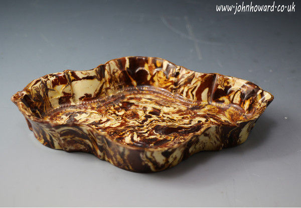 Antique Staffordshire pottery 18th century Spoon Boat agateware lead glaze