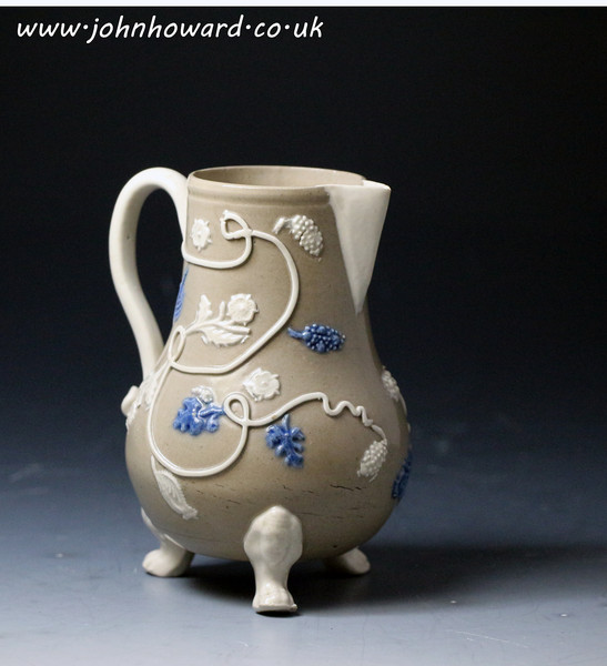 Antique English salt glazed stoneware pottery milk jug  Staffordshire  c1750