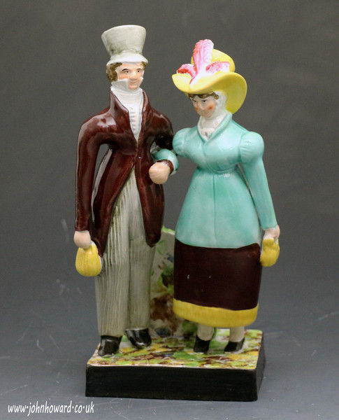 Antique Staffordshire pottery pearlware figure of the Dandies c1820 period