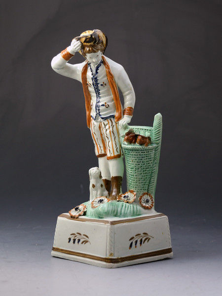 Antique English pottery figure prattware pearlware glaze late 18th century Staffordshire or Yorkshire pottery