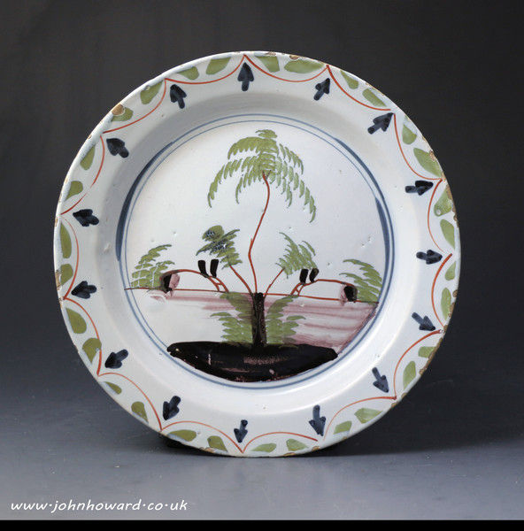 English polychrome pottery delftware plate mid 18th century 