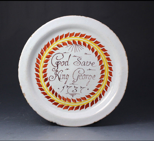 English delftware pottery plate with inscription and date 