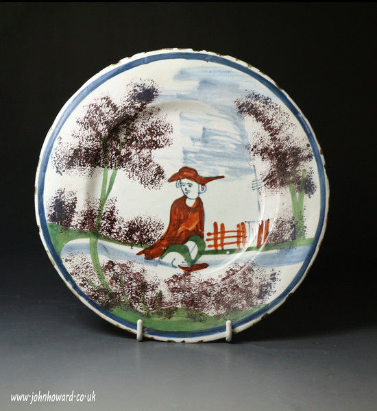 Antique English delftware pottery plate probably Bristol early 18th century