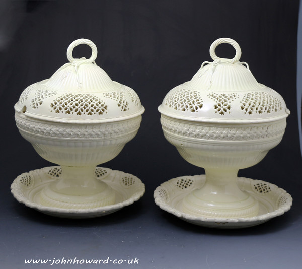 Antique creamware pottery comports and covers Yorkshire or Staffordshire Pottery 18th century