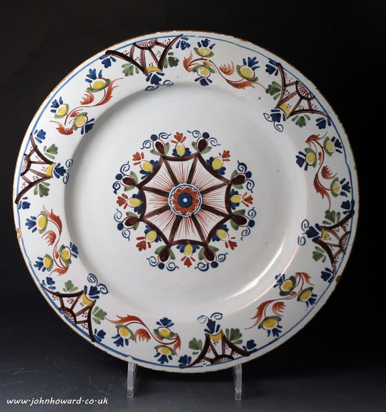 Antique English delftware pottery charger .Lambeth London late 18th century