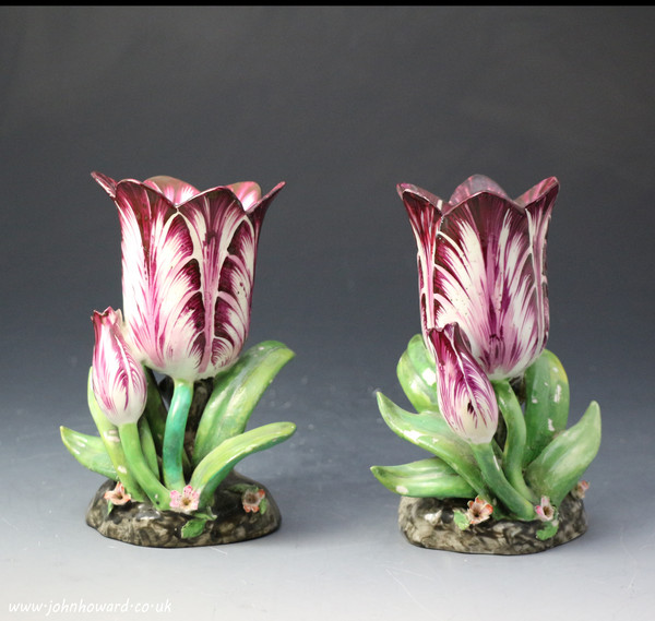 Pair of antique English Staffordshire porcelain tulip form vases early 19th century