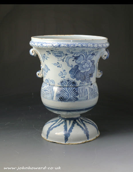 Antique period London or Liverpool delftware pottery urn mid 18th century