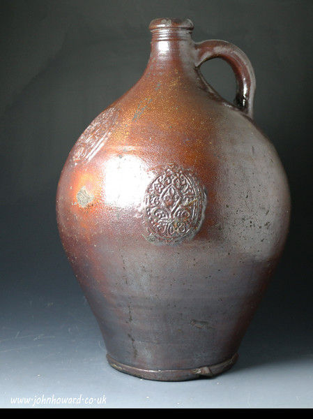 Early large stoneware Flemish  pottery bottled late 17th century dated 1693