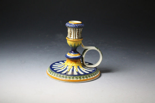 Antique English pottery prattware chamber candlestick circa 1810