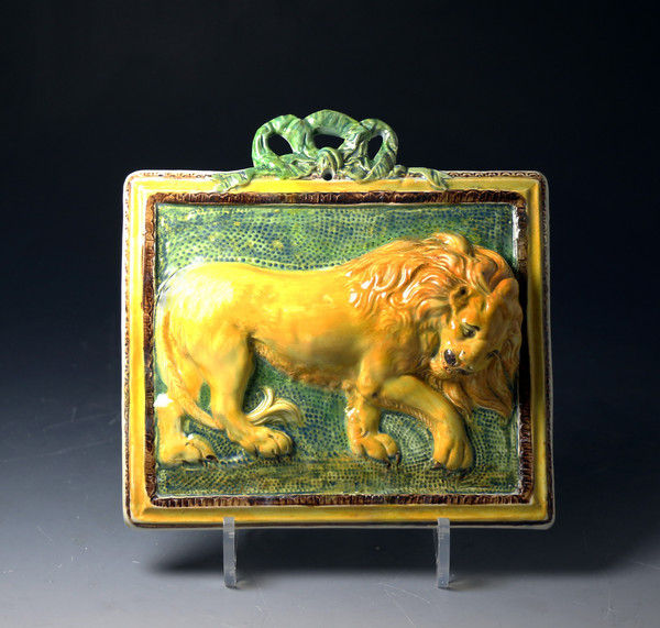 Antique English pottery relief decorated Prattware plaque Yorkshire or Staffordshire c1800