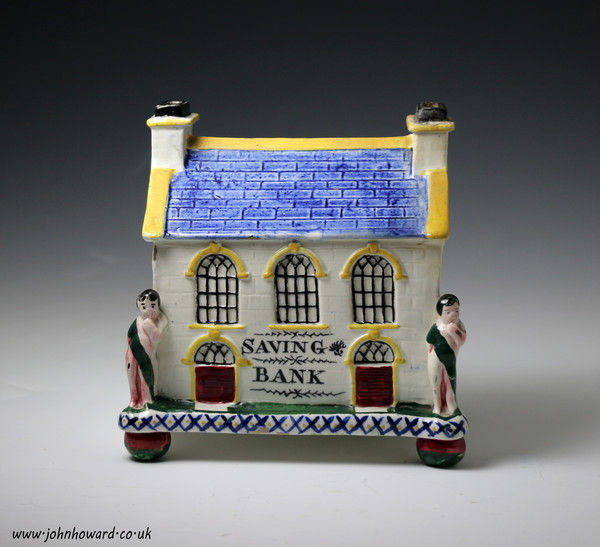 Antique English pottery money bank Methodist Chapel Mexborough Yorkshire circa 1840