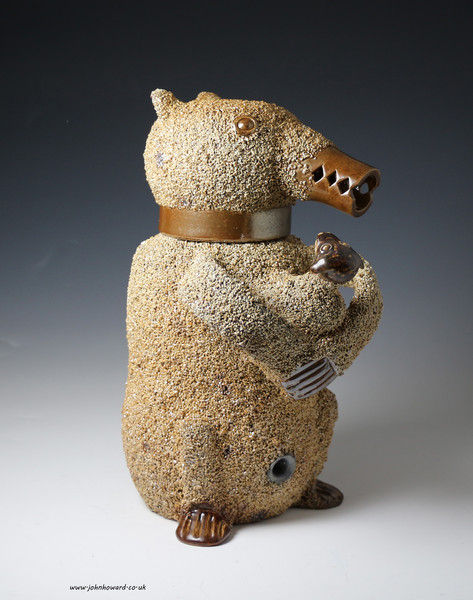 Antique saltglaze stoneware pottery bear jug Nottingham  England mid 18th century