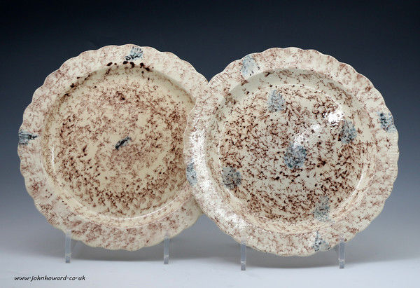 Antique English pottery pair of Whieldon type plates circa 1770 period.