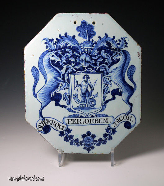 English pottery delftware Armorial Pill Slab ; Mortlake London dated 1785