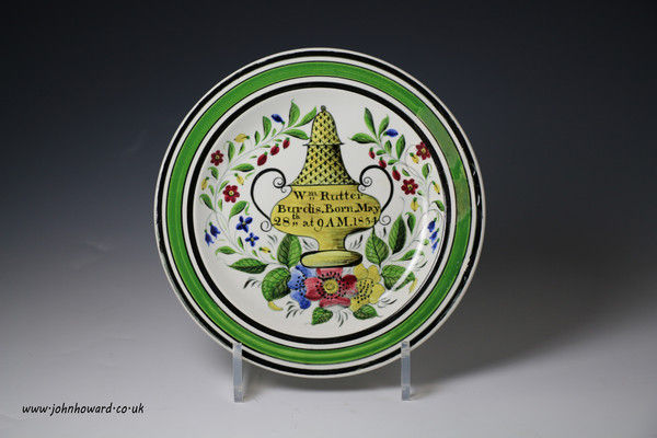 Christening plate for Wm Rutter Burdis dated 1834 made by Dawson Pottery Sunderland