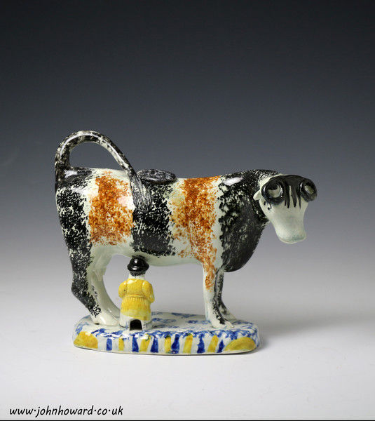 Antique Staffordshire or Yorkshire pottery cow creamer figure early 19th century