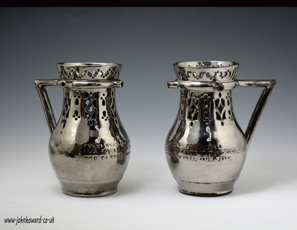 Pair of silver lustre Puzzle jugs early 19th century