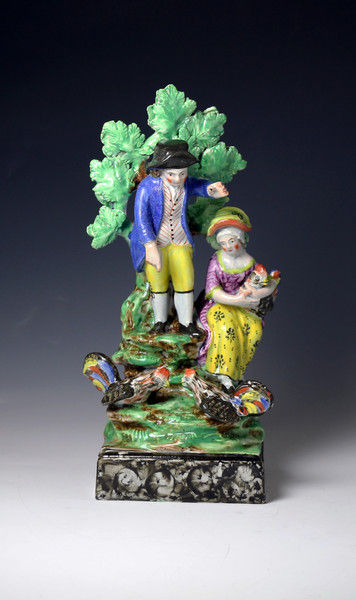 Antique Staffordshire  pearlware pottery figure group with bocage early 19th century