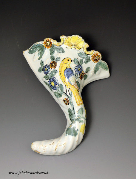 English delftware polychrom wall pocket Fazackerley Liverpool 18th century