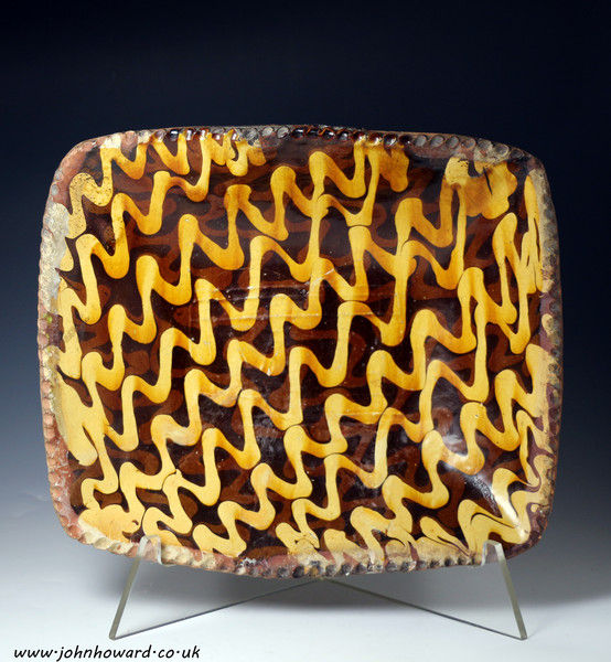 Antique rectangular slipware English pottery dish late 18th century