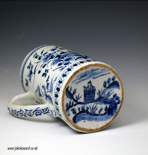 Antique English pottery delftware tankard early 18th century period.