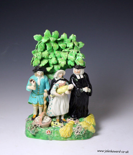 Antique Staffordshire Pottery Tithe figure group with bocage c1820