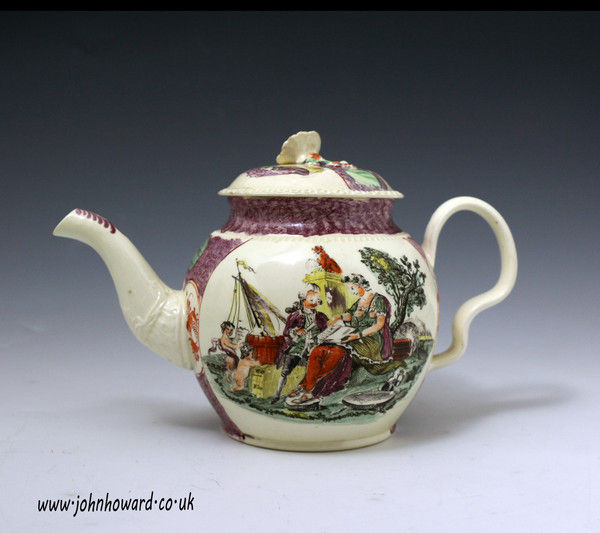 Creamware pottery teapot depicting 