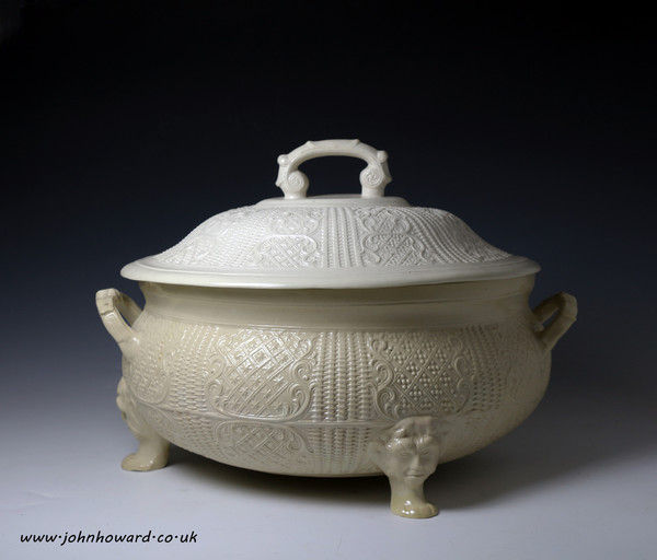 Staffordshire saltglaze stoneware tureen and cover relief decorated circa 1755