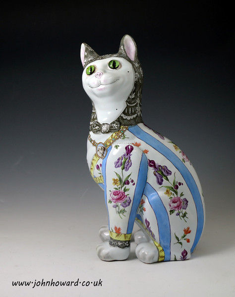 Emile Galle of Nancy pottery figures of a seated cat with glass eyes. circa 1900