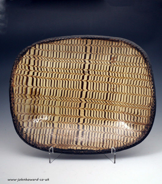 Antique  English pottery 18th century slipware comb decorated loaf dish