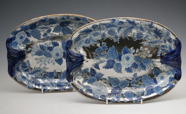  Silver luster and blue transfer 11 piece  dessert service ,English pottery c1815