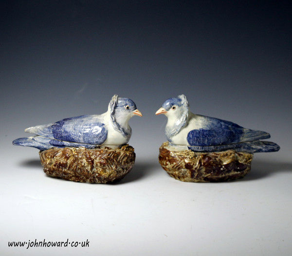 Pair of Staffordshire pearlware pottery dove figure  tureens early 19th century antique period.