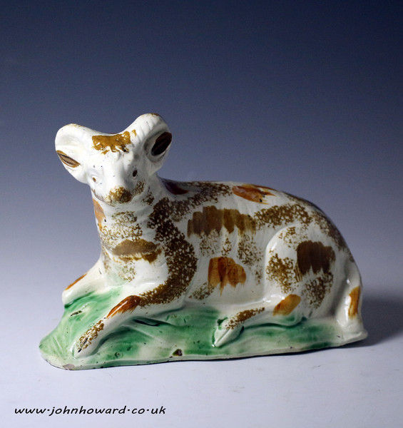 English Prattware pottery figure of a ram circa 1800 antique period.