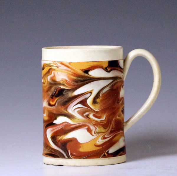 Antique English creamware pottery agateware tankard late 18th century