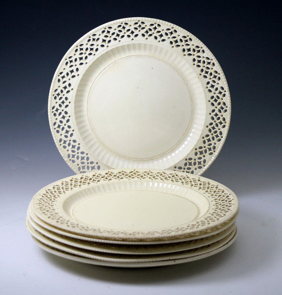 Six English creamware pottery plates with pierced borders 18 th century