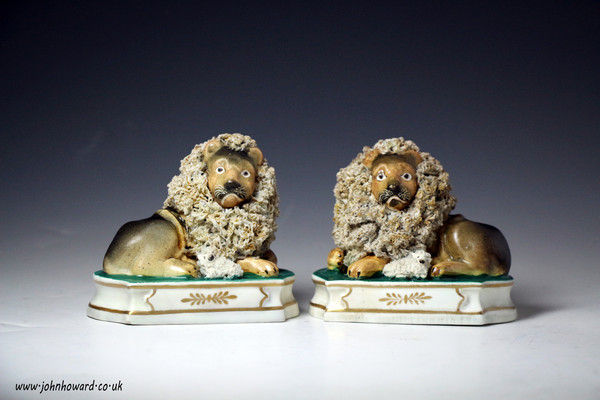 Pair of Lion and Lamb figures by John and Rebecca Lloyd of  Shelton Staffordshire circa 1836