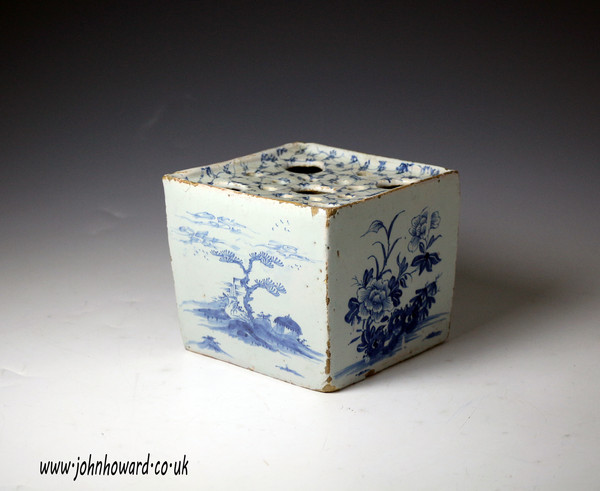 Antique English delftware square shaped flower brick   mid 18th century