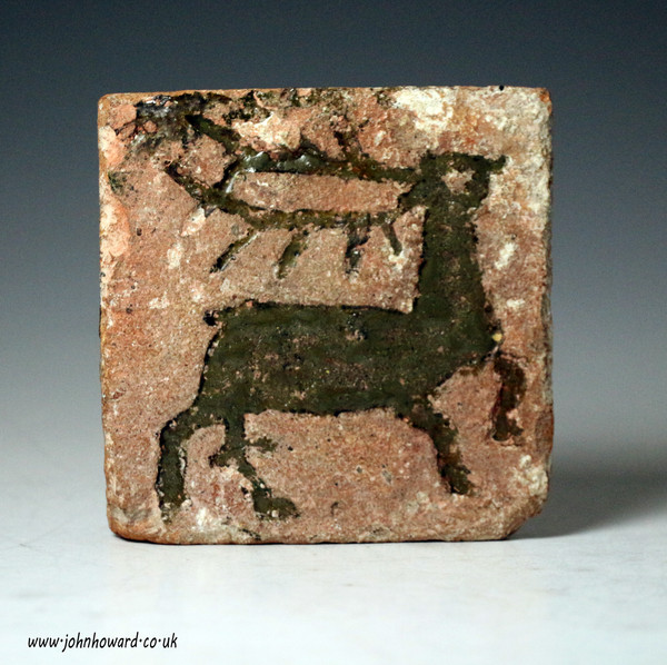 Medieval floor tile with figure of a running stag English 14th century
