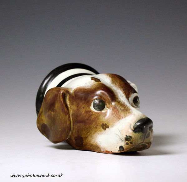 Staffordshire pottery hound head stirrup cup made in circa 1820 English