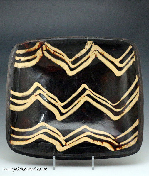 Antique English slipware loaf dish with zig zag design late 18th century