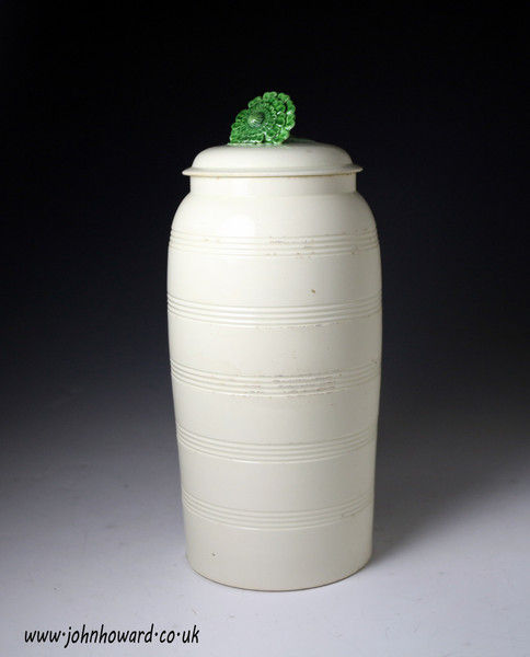 Antique period creamware pottery tower with green florette finial Hercualneum Pottery Liverpool late 18th century