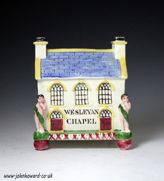 Yorkshire pottery Wesleyan Chapel money bank box made in circa 1840 England
