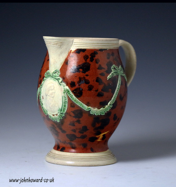 English creamware commemorative pottery jug with portrait of Admiral Rodney late 18th century.